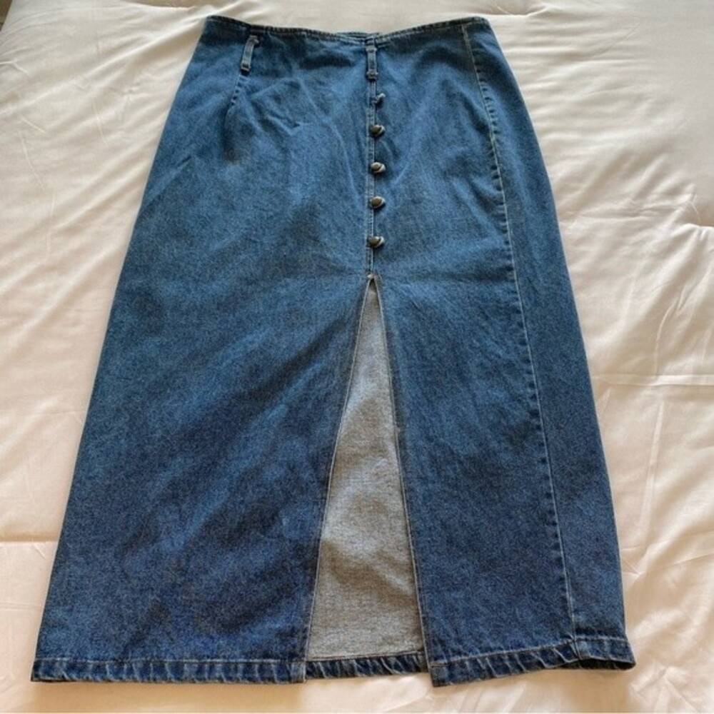 Denim Midi Skirt Front Slit Medium Wash Zipper Big Time SZ XXXL